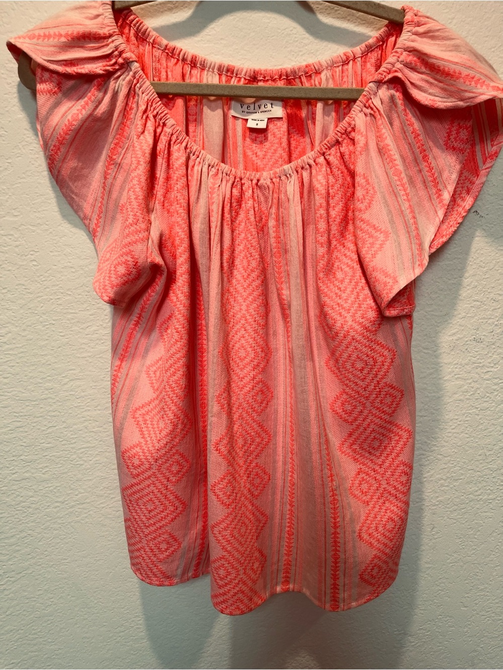 Coral-Peach 100% Cotton Off-Shoulder Boho Festive Top By Velvet